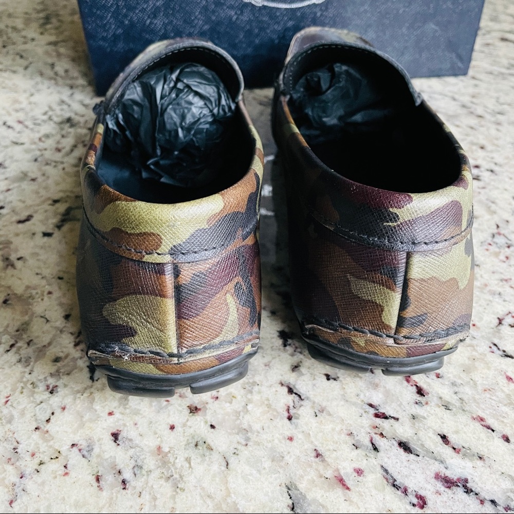 RUNWAY PRADA GREEN CAMO PRINT LEATHER CAMOUFLAGE SLOAFERS MENS SHOES (No Box) - Picture 3 of 7